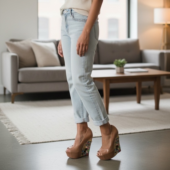 Ziginy Leather Wedges Muster Color Rock Floral Platform Bright Jeweled, Size 6 - Picture 2 of 16